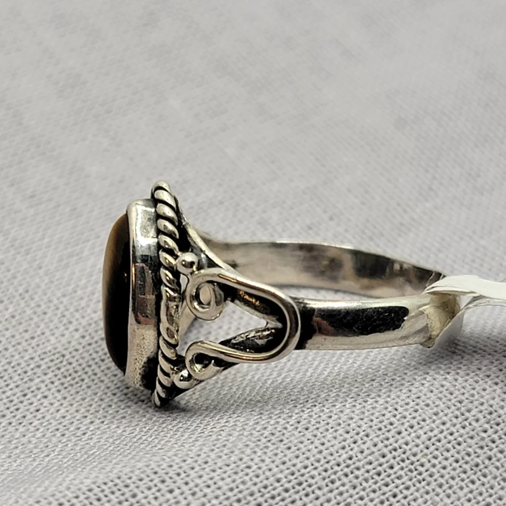Sterling Silver Tiger's Eye Genuine Stone Ring Signed  NWT